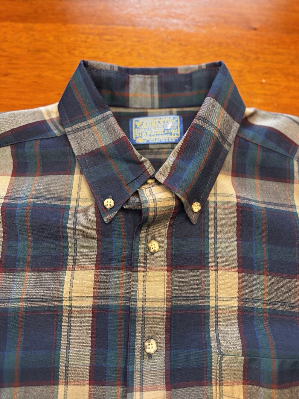 Large Sir Pendleton Blue Plaid Wool Shirt Button Down Made In USA